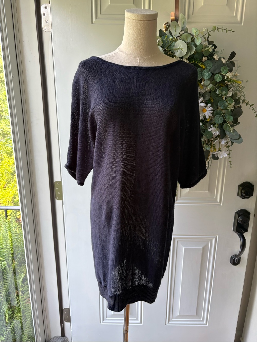 Talbots 100% Linen Dark Navy Knit Tunic Sweater
